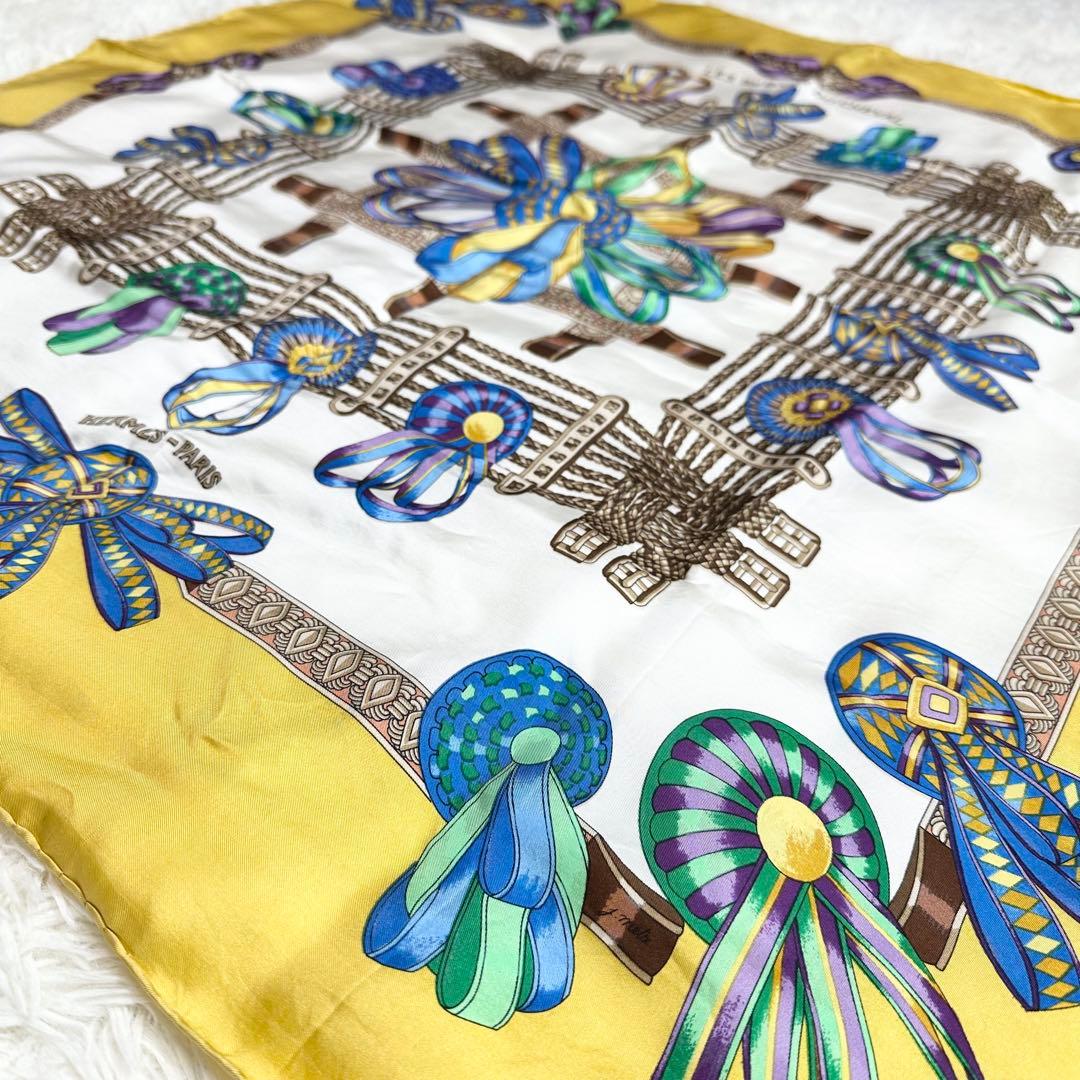 HERMES エルメス スカーフ シルク カレ90 大判 馬のリボン飾り マルチ