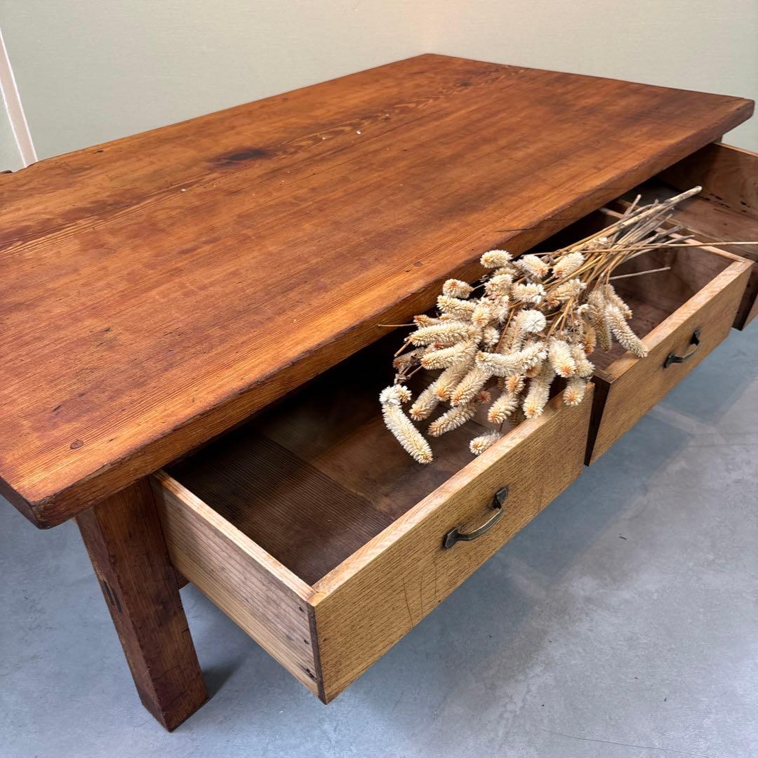 ローテーブル 無垢材 ヴィンテージ×和モダン　レトロ　両面引き出し　昭和