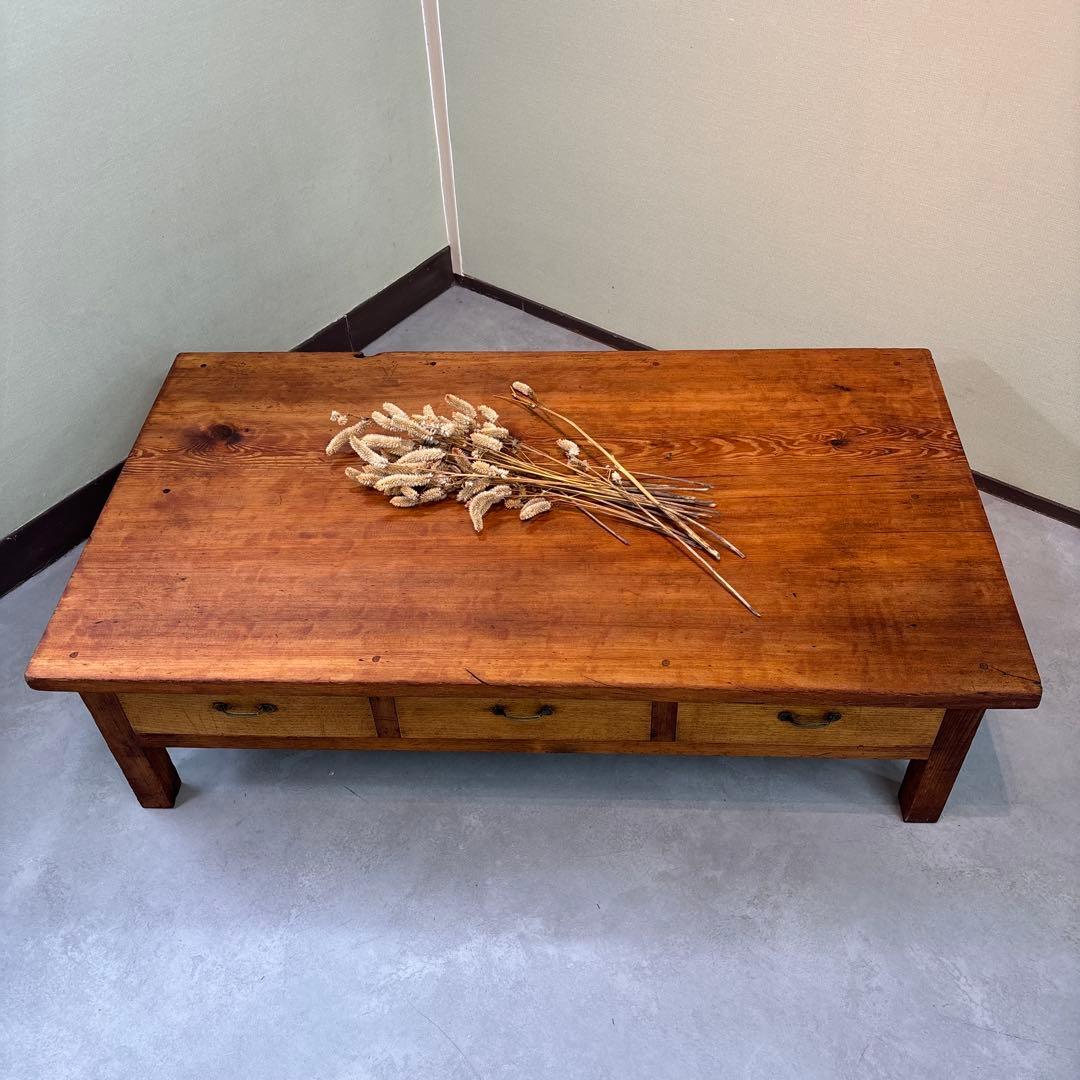 ローテーブル 無垢材 ヴィンテージ×和モダン　レトロ　両面引き出し　昭和