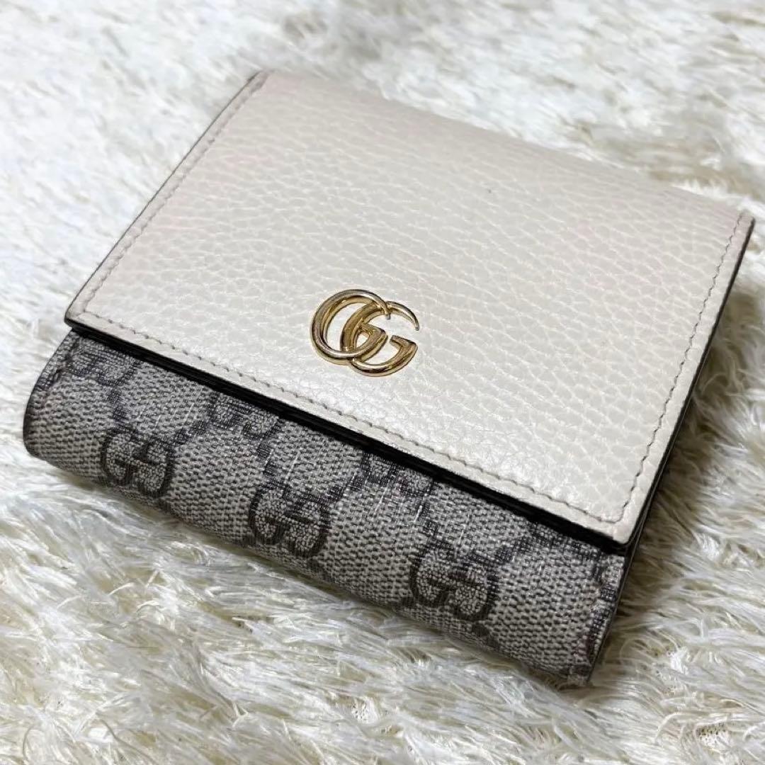 【付属品完備】GUCCI グッチ　折り財布　マーモント　ゴールドロゴ　PVC