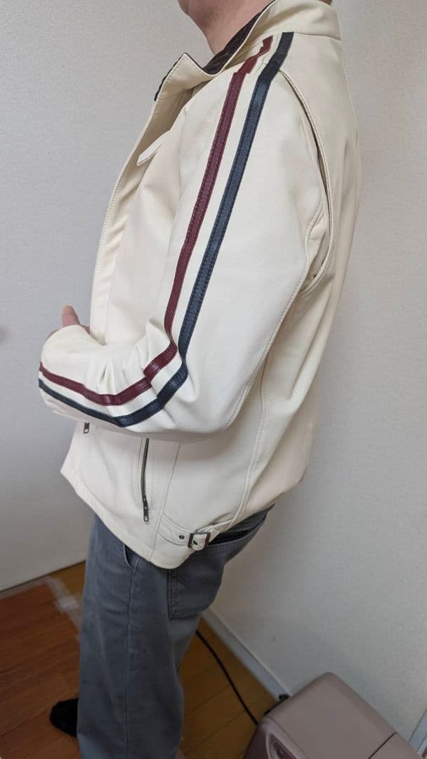 アイボリー ストライプ シングルライダースジャケット