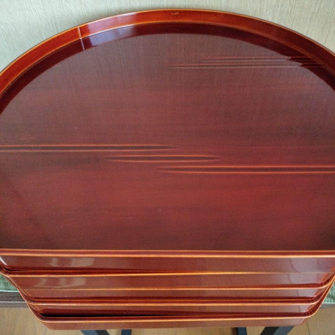 美品 【飛騨春慶塗 半月盆】膳 トレイ 天然木 漆塗 懐石 茶道具　5枚セット