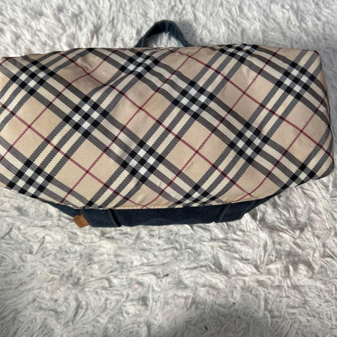 【バーバリーロンドン】　デニムトートバッグ　インディゴ　ノバチェック