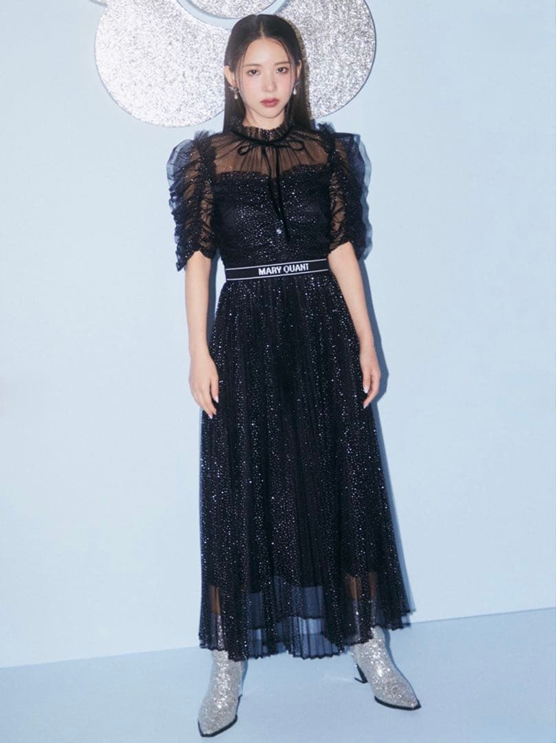 【LILY BROWN×MARY QUANT】ベルト付きドットチュールドレス