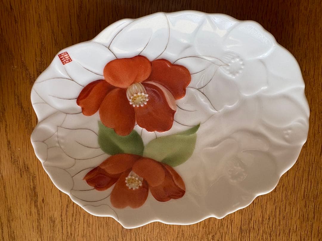 作家物　絵付け花柄皿 6枚セット 約18cm