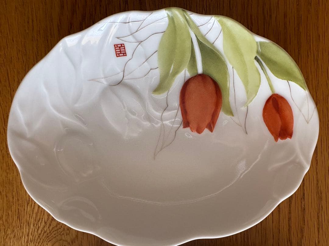 作家物　絵付け花柄皿 6枚セット 約18cm