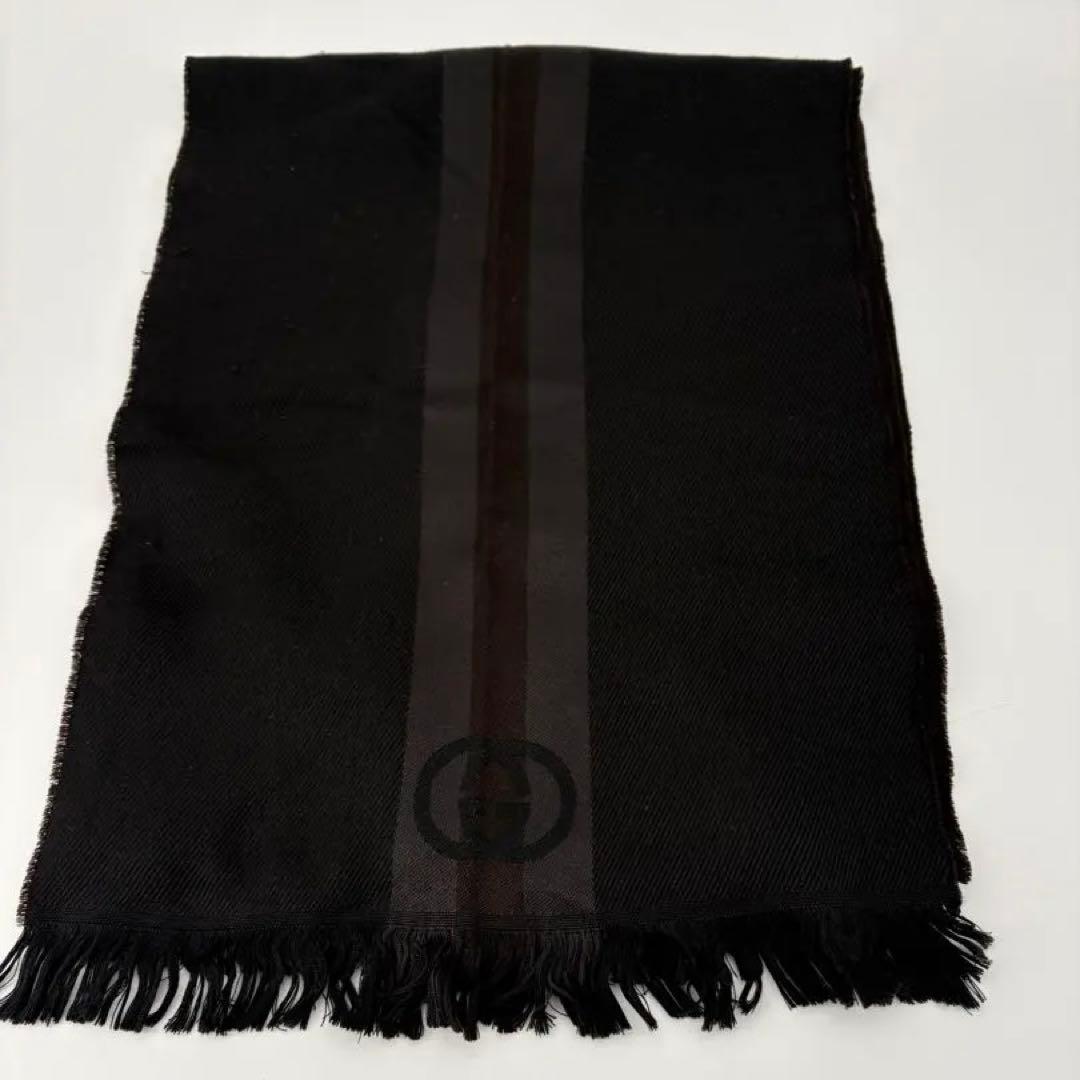 グッチ マフラー インターロッキング シェリーライン 黒 シルク 180×34