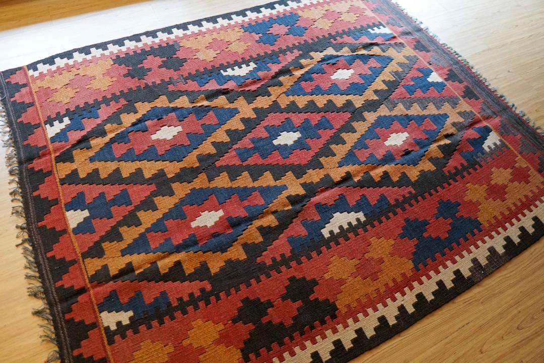 アフガンオールド手織りキリム トライバルラグ　ヴィンテージラグ