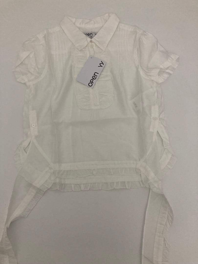 open yy 半袖シャツ ホワイト フリル付き