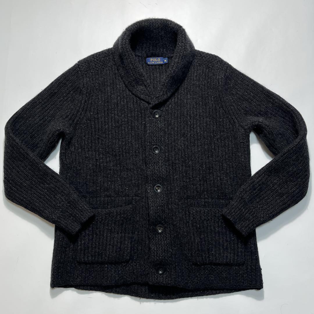 ラルフローレン カシミヤ混 カーディガン XL 黒 ショールカラー無地 7460