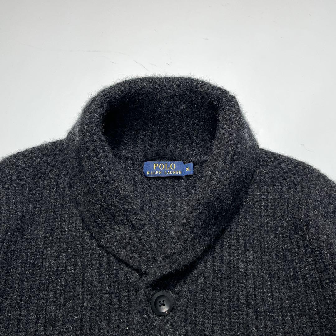 ラルフローレン カシミヤ混 カーディガン XL 黒 ショールカラー無地 7460