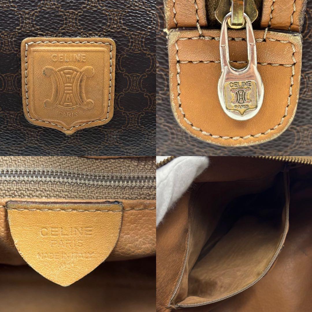 CELINE ハンドバッグ マカダム柄 PVC レザー キャンバス ブラウン
