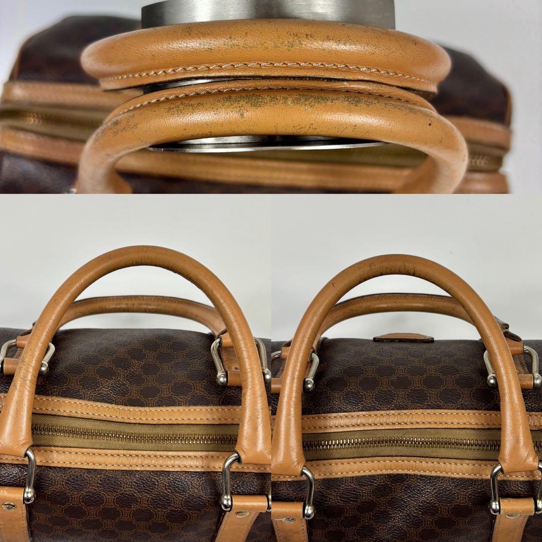 CELINE ハンドバッグ マカダム柄 PVC レザー キャンバス ブラウン