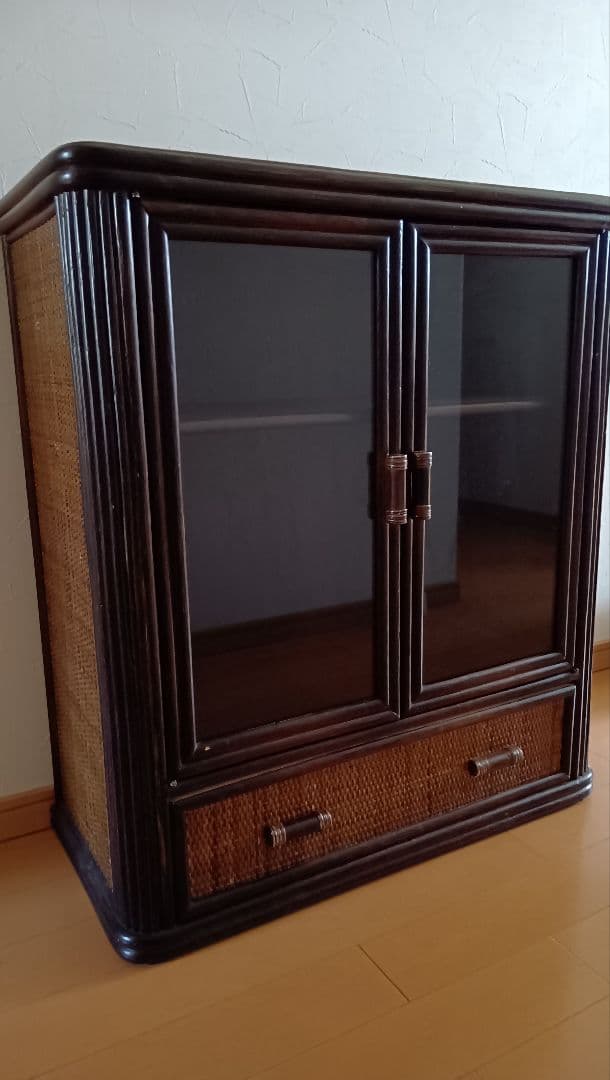 籐家具 ラタン 昭和レトロ エスニック アジアン　 キャビネット　ダークブラウン