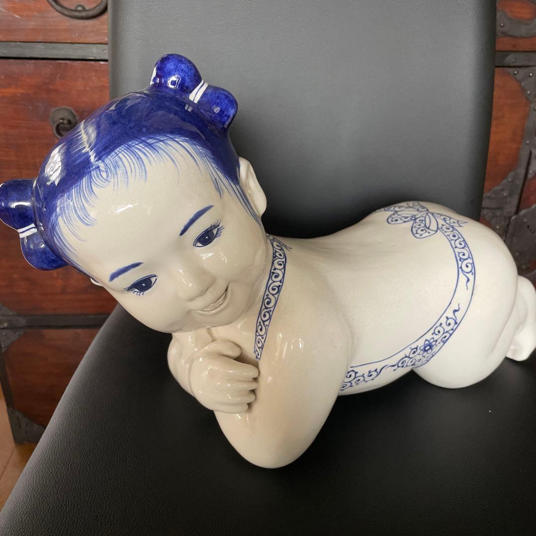 中国　骨董品　陶枕　女の子　唐子枕