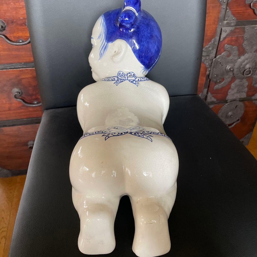 中国　骨董品　陶枕　女の子　唐子枕