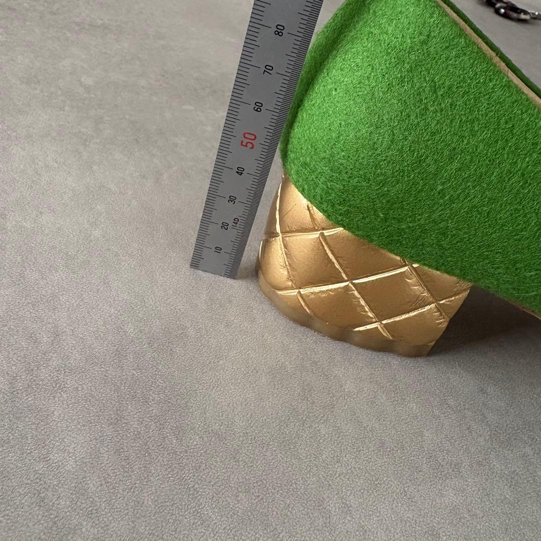 美品 シャネル CHANEL カメリア フェルトパンプス 希少色 緑【38C】