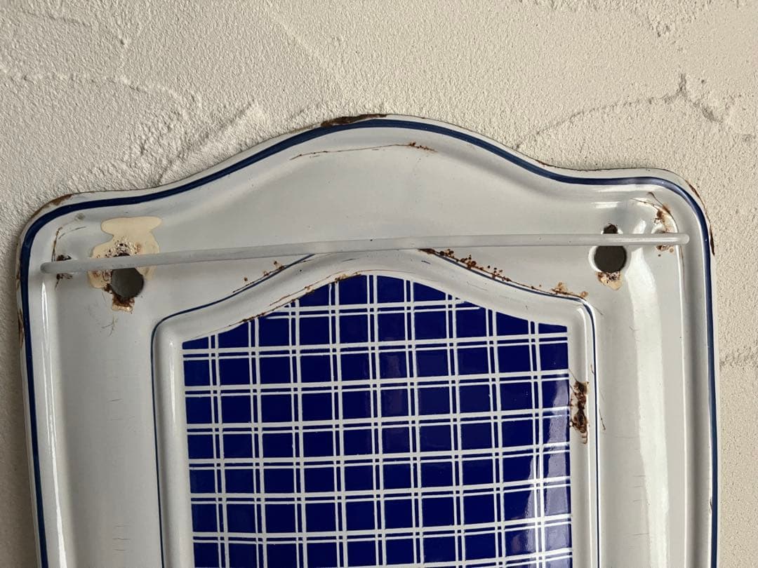 値下げ☆アンティーク BB社のホーローのレードルラック　ブルー