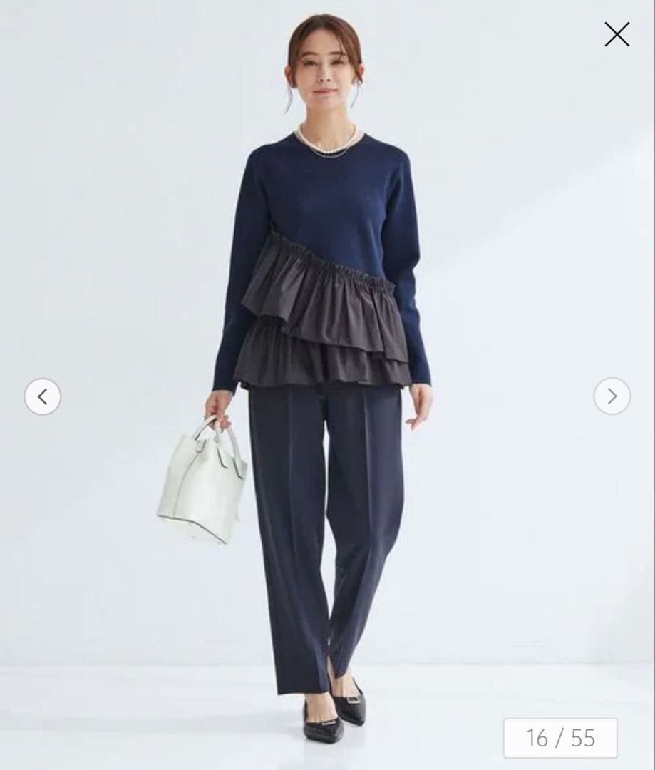 タフタ ドッキング ペプラム プルオーバー ニット ウォッシャブル