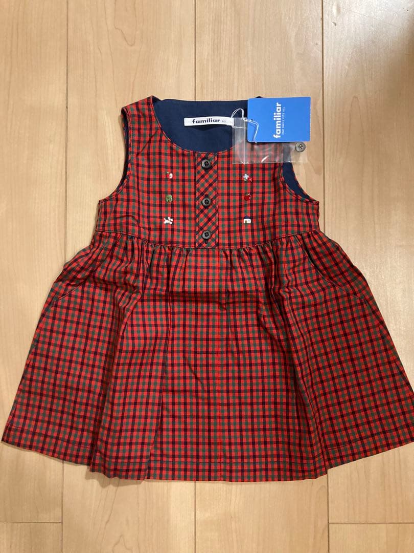 《新品未使用品》familiar チェック柄ワンピース 80
