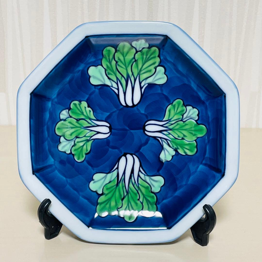 有田焼 源右衛門 染錦 菜っ葉紋 八角 皿 プレート 5枚セット 約15cm