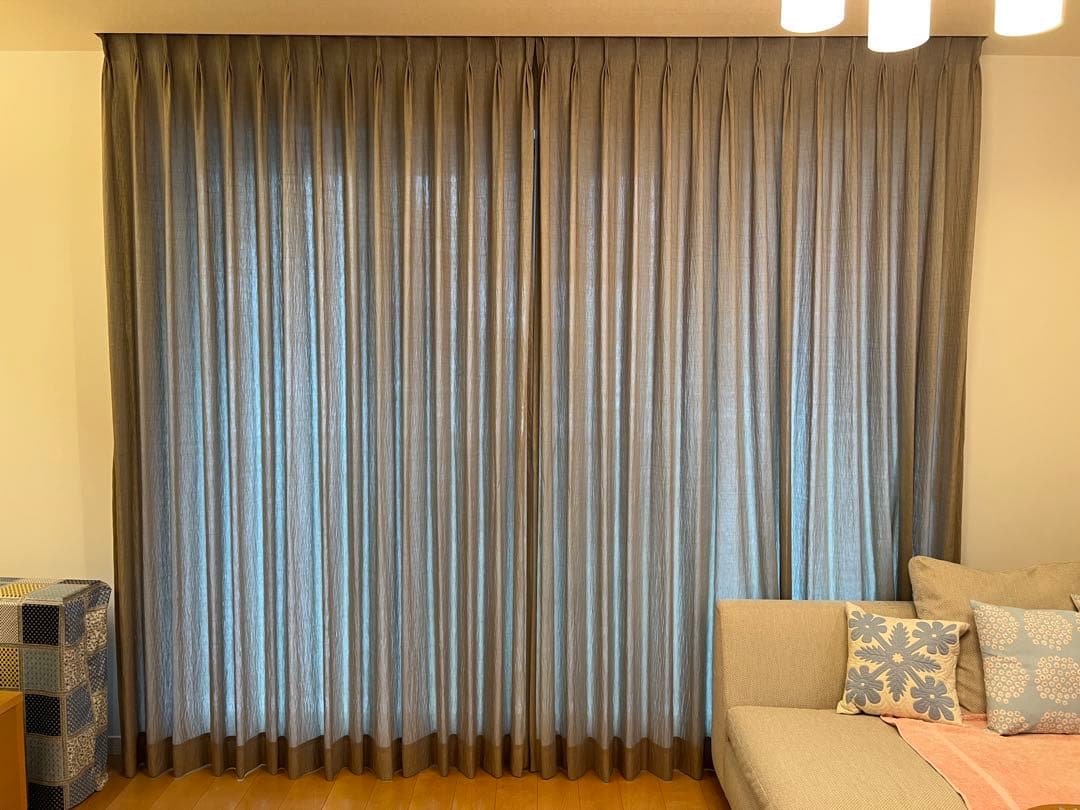 [最終価格]FISBAスイス製高級生地オーダーメイドグレードレープカーテン両開き