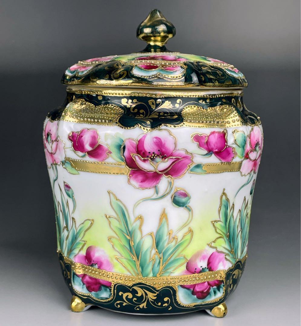 【希少】オールドノリタケ ２０cm ポピー紋 ビスケットジャー メープルリーフ