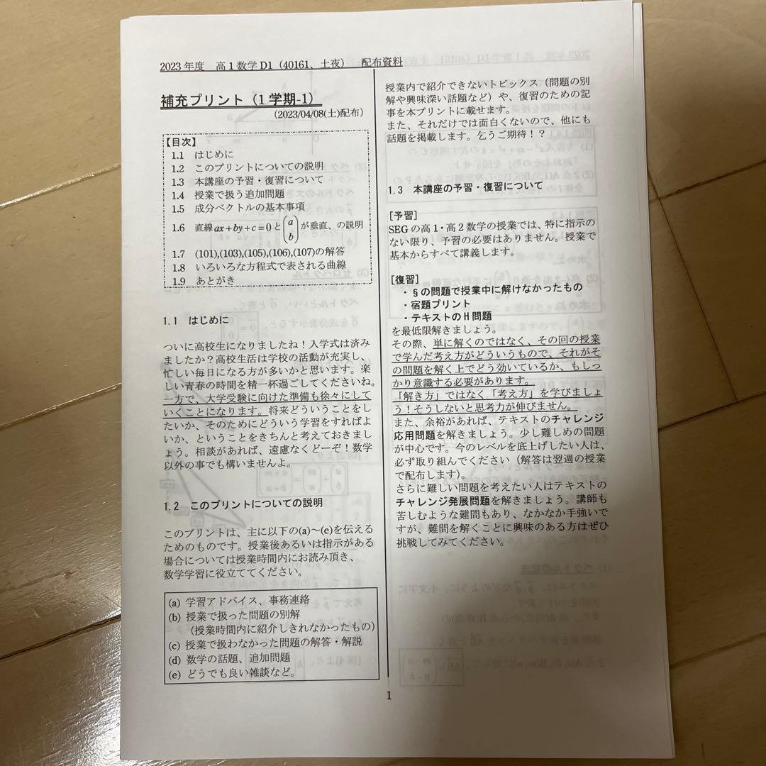 りまさま ＳＥＧ　高2 EFクラス Ⅰ期〜Ⅳ期テキストと板書、高1分のプリント