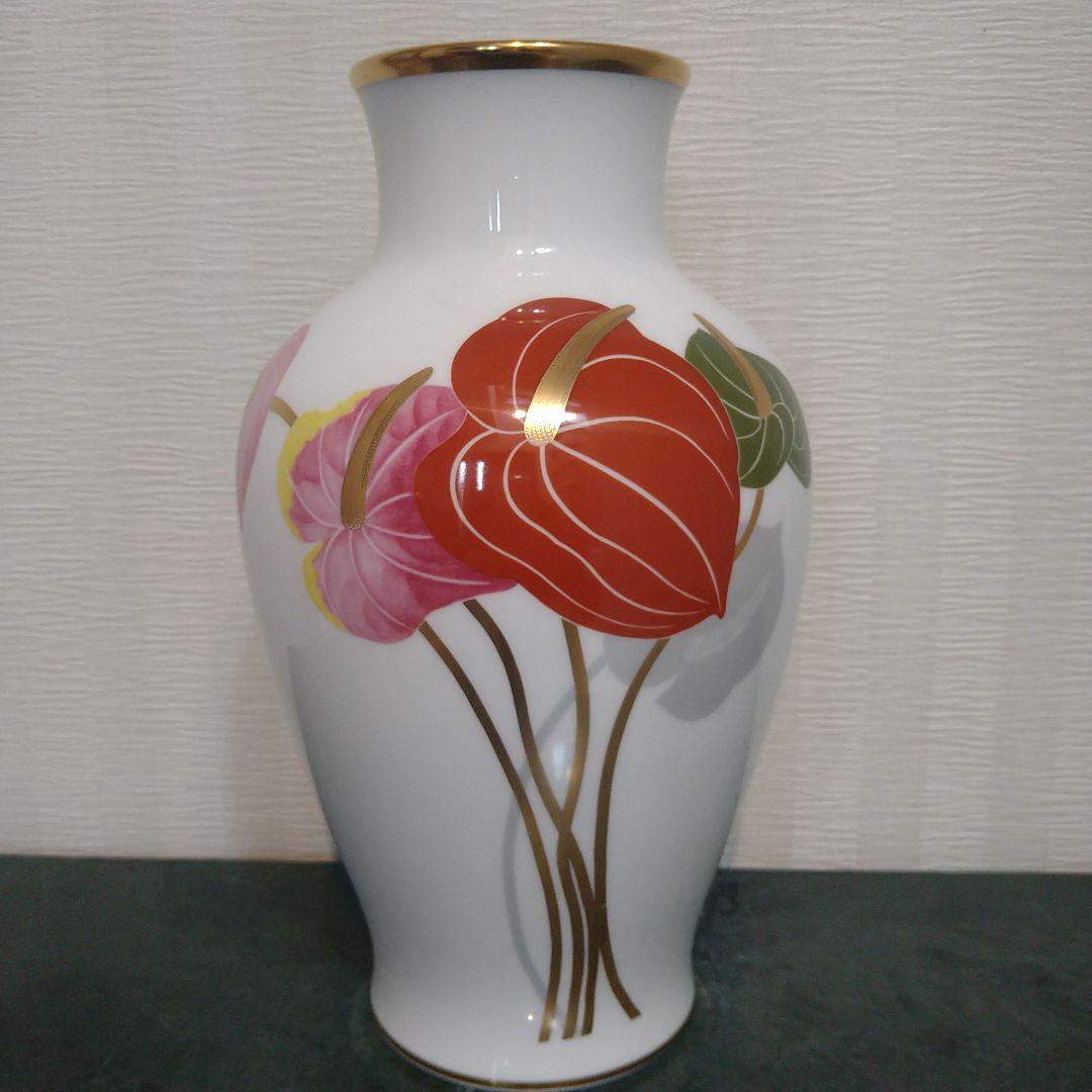 レア柄【大倉陶園】 アンスリウム柄 花瓶 風水