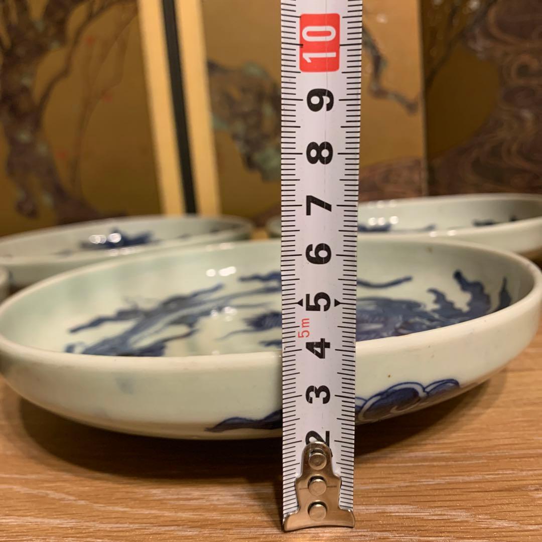 染付　竜紋 アンティーク　皿　5客