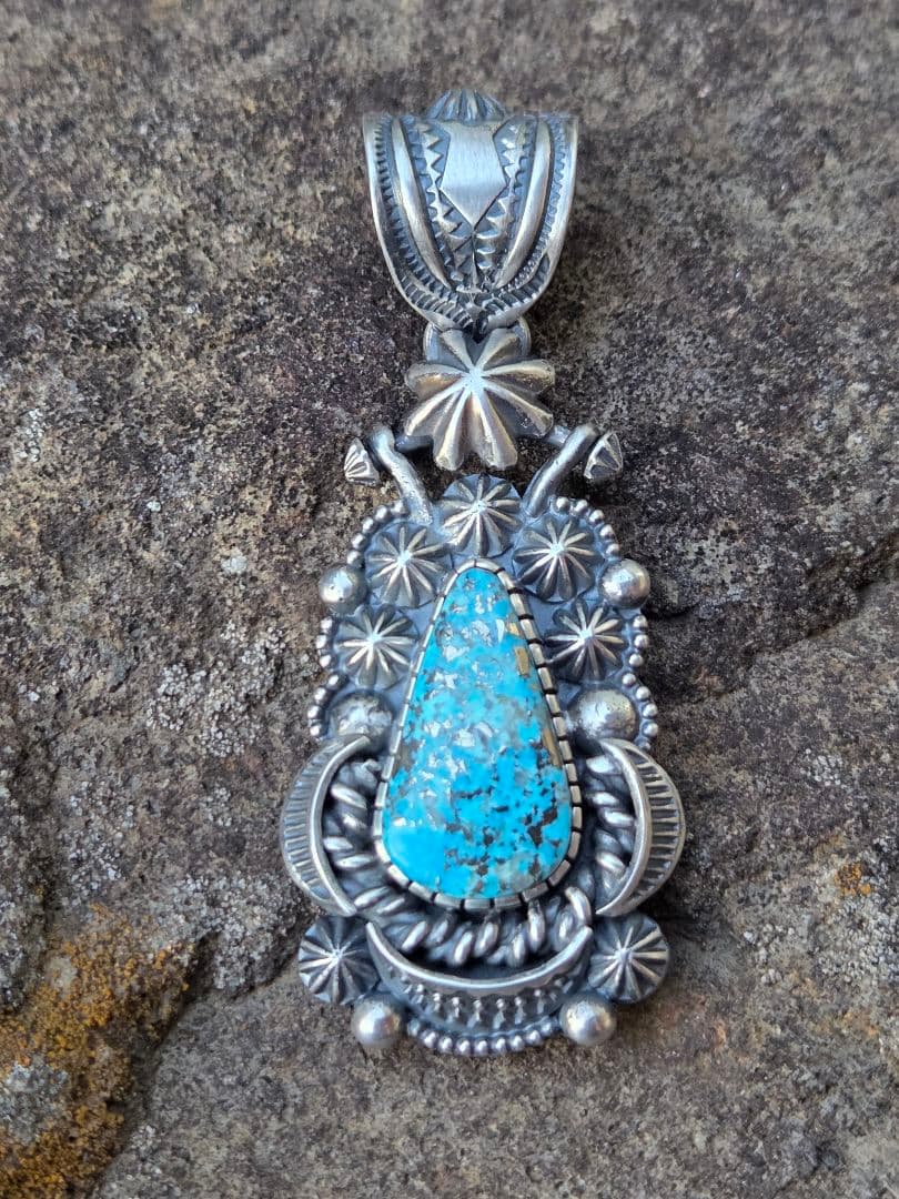 ハイグレード　ペルシャン　ターコイズ　インディアンジュエリースタイル　ペンダント