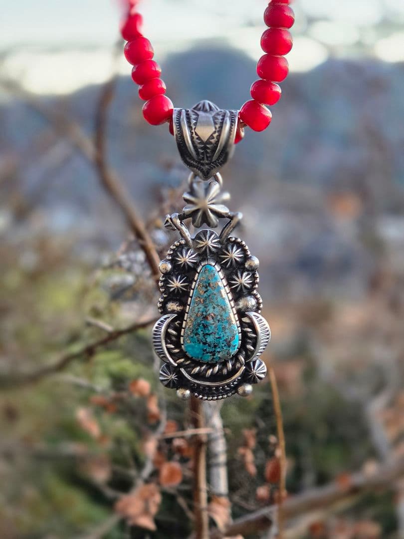 ハイグレード　ペルシャン　ターコイズ　インディアンジュエリースタイル　ペンダント