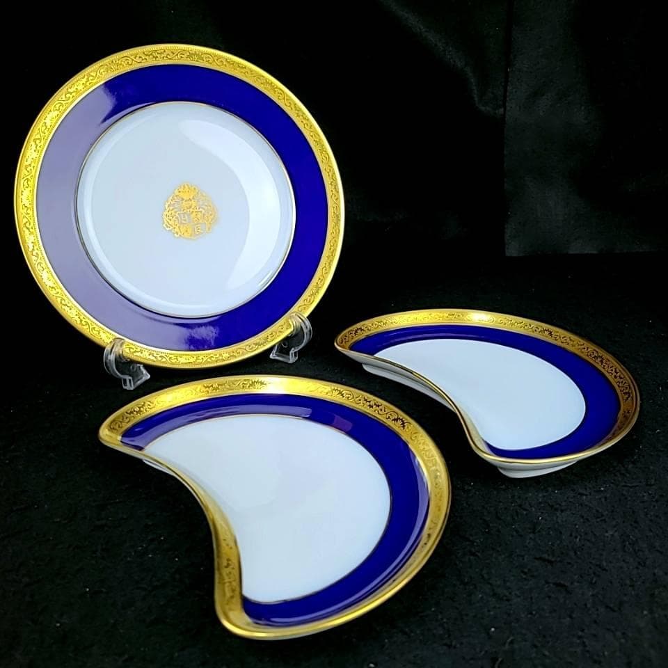♪美品♪レイノー　リモージュ　コバルトブルー　三日月プレート　プレート　3枚