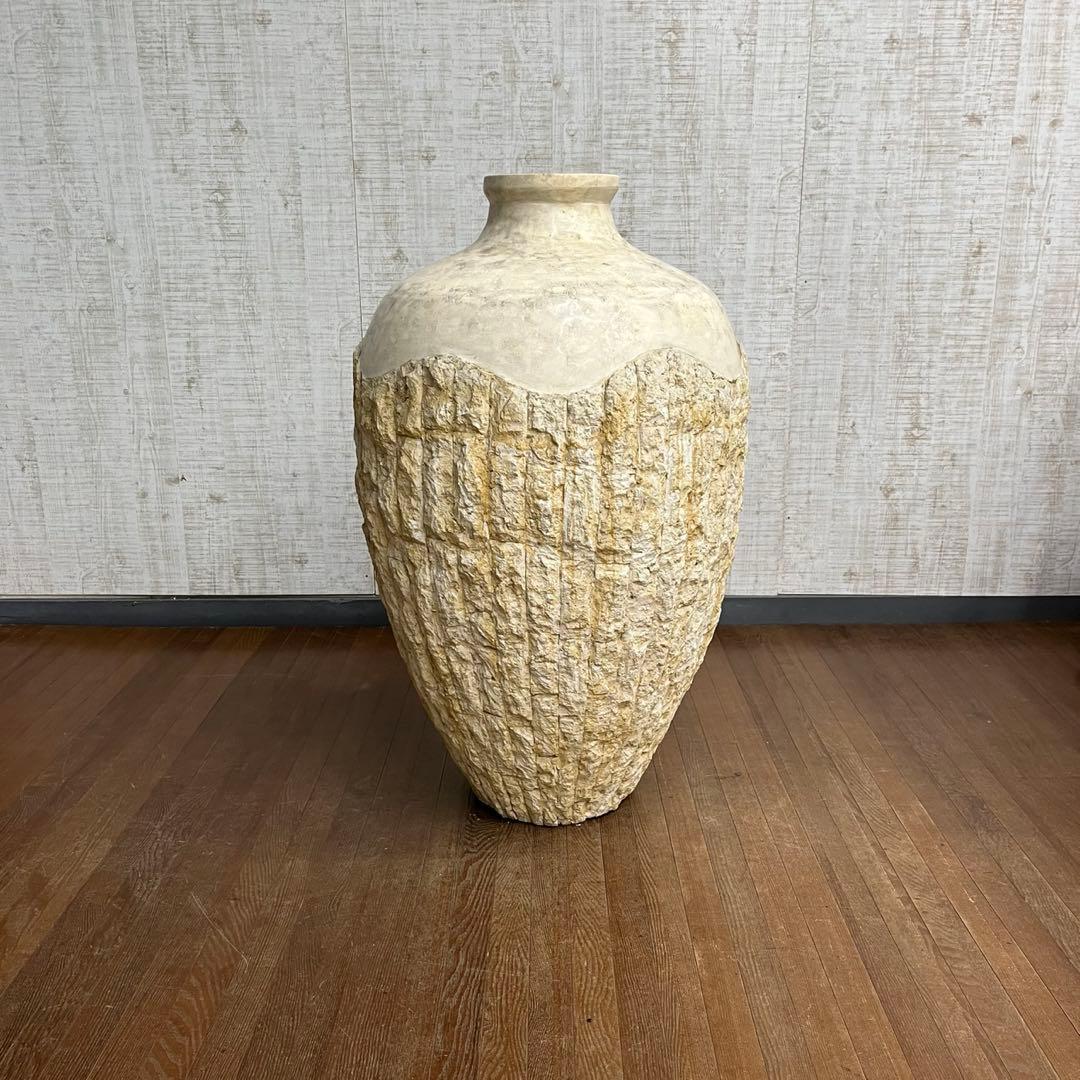 【アンティーク】大きな花瓶 装飾鉢 ストーン調 壺 フラワーベース 古道具