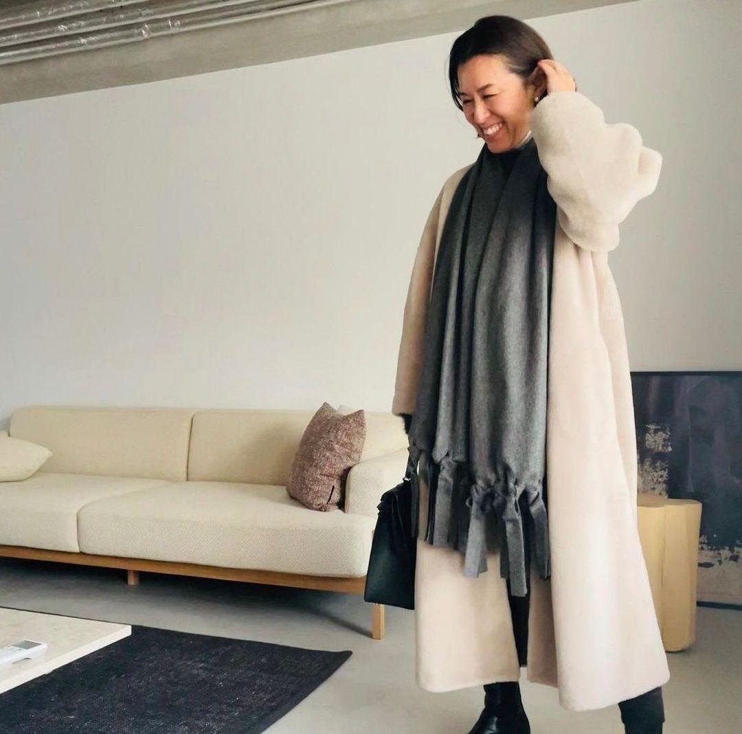 ■超美品15万!ロロピアーナ×藤原ヒロシ／超大判カシミヤマフラーストール　グレー