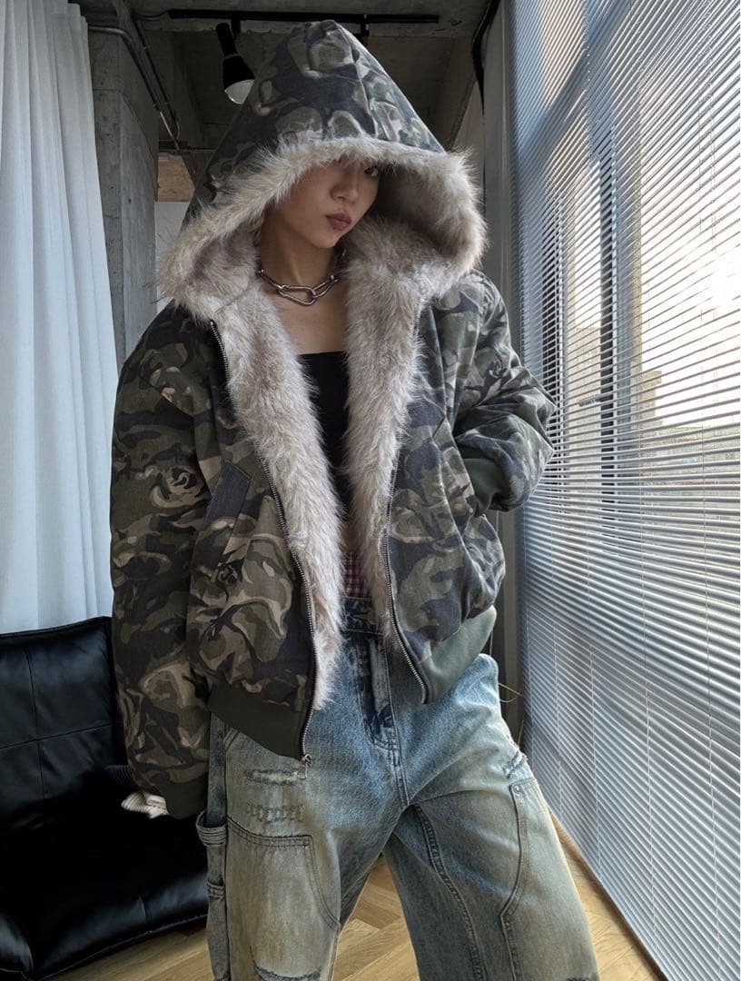 BLACKENERGY 迷彩柄ファー付きジャケット