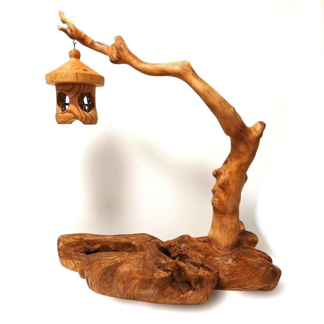天然木 花台 飾り台 盆栽台 灯籠 置物 バードアスレチック インテリア 工芸品