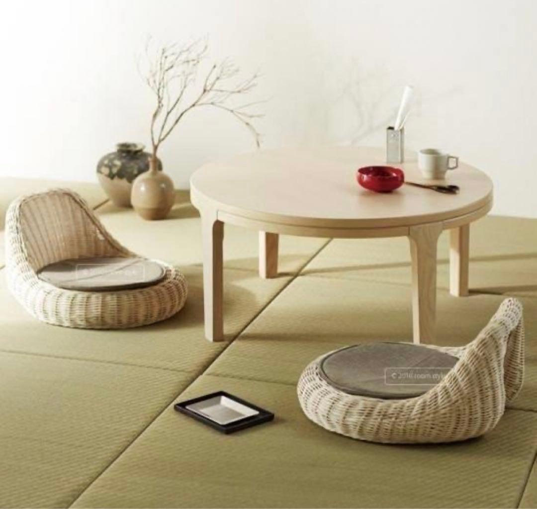 【引き取り埼玉南東部】円形ガラステーブルとラタン椅子セットチェリー ３点セット