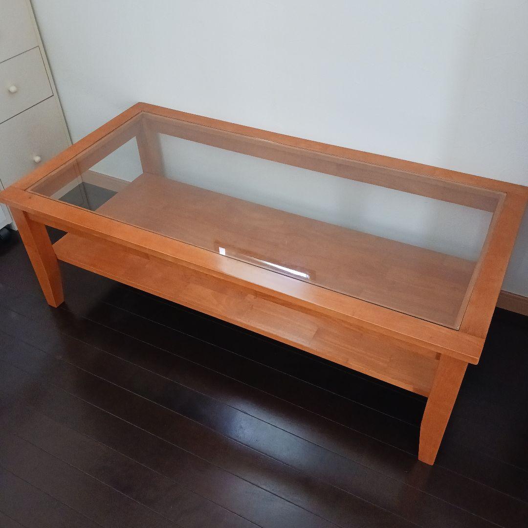 木製センターテーブル ガラス天板