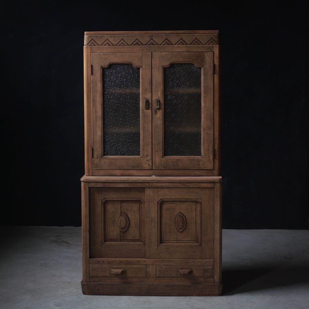 食器棚　ダイヤガラス　収納　器　食器　古家具　古道具　アンティーク　昭和レトロ