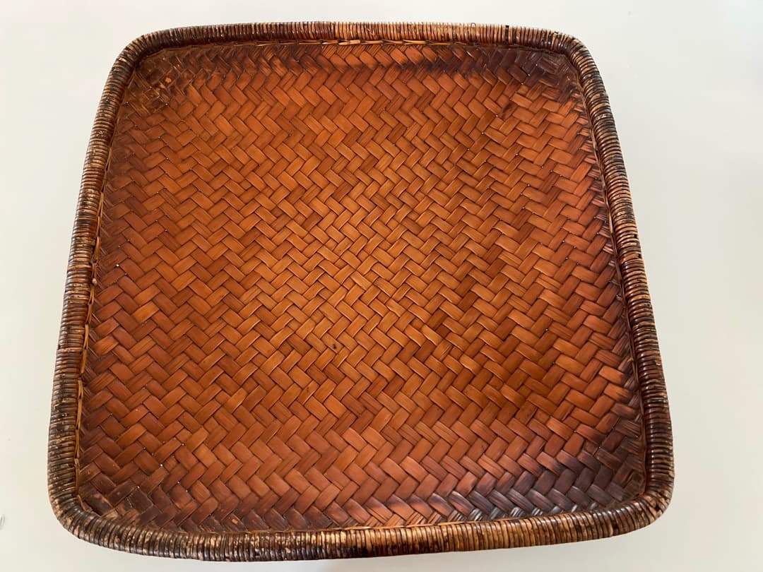 アンティーク　日本製大型角ザル　漆　55×55cm