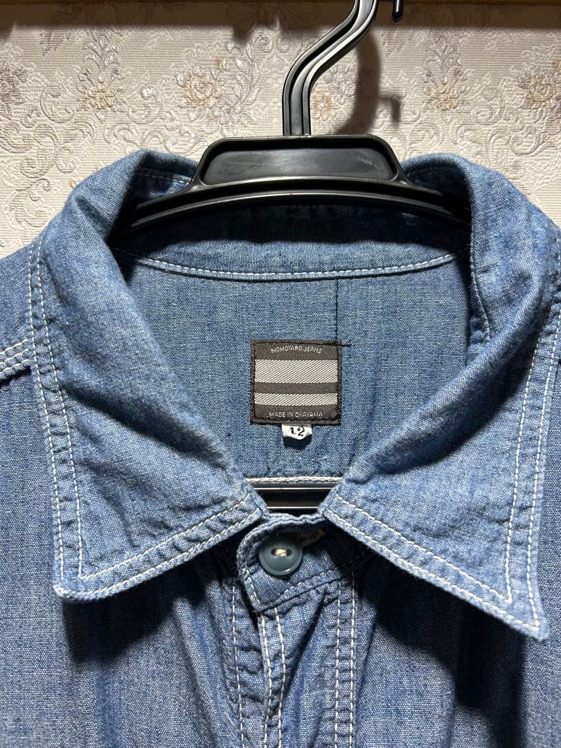 桃太郎ジーンズ シャンブレーデニム 出陣 ワークシャツ 長袖　サイズ42