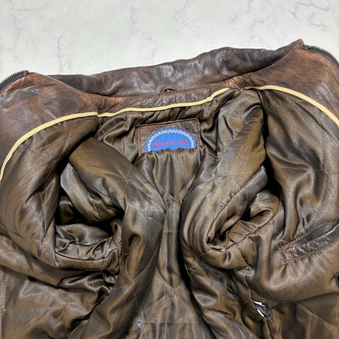 激シブ✨VINTAGE レザージャケット ライダース ワッペン ブラウン L