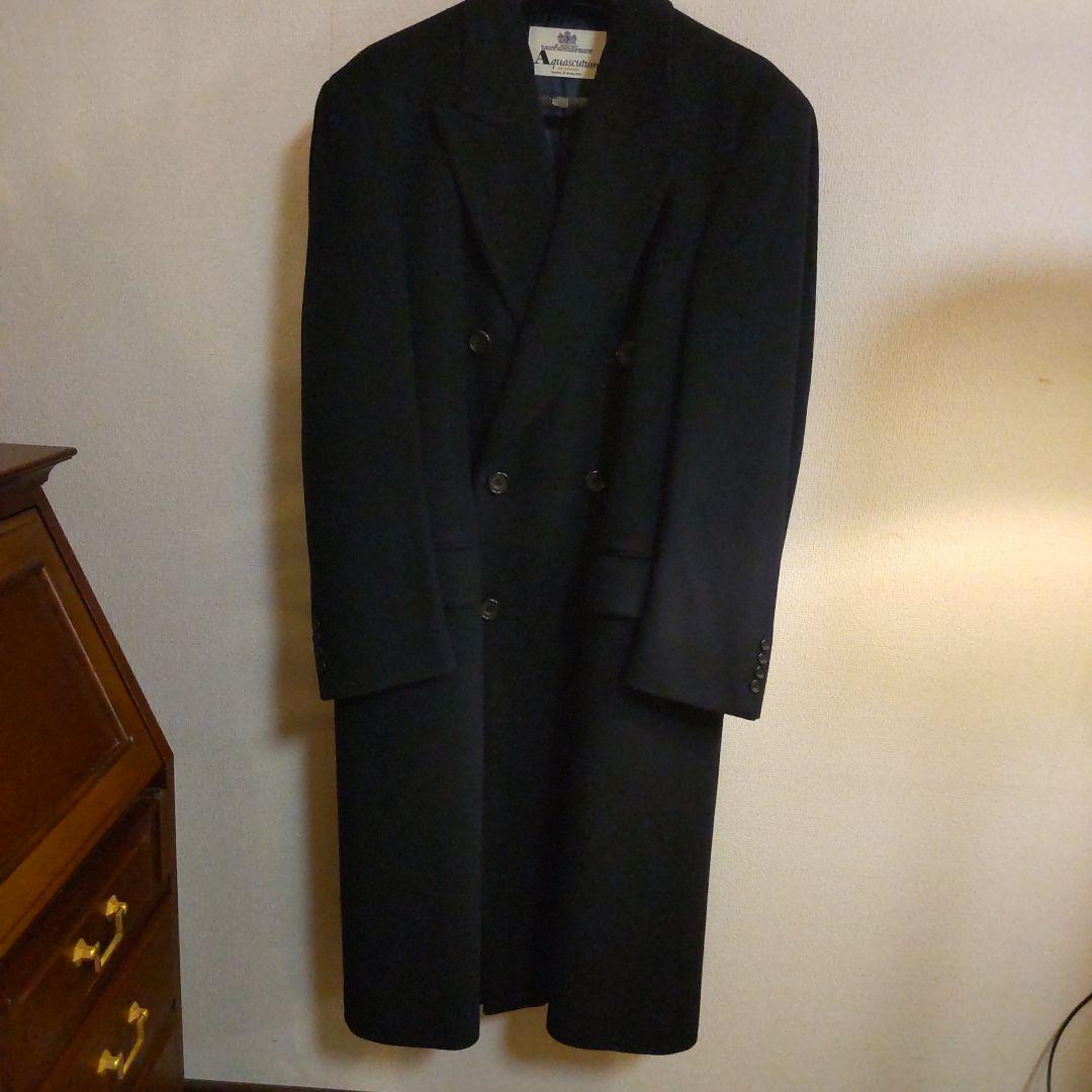 Aquascutum 黒 ダブルブレスト チェスターコート ウール100%
