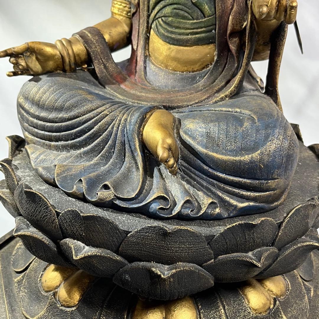 木彫り 観音 楠彫 仏像 戴元偉作 願掛け観音 東京書芸館 古色金彩仕上げ