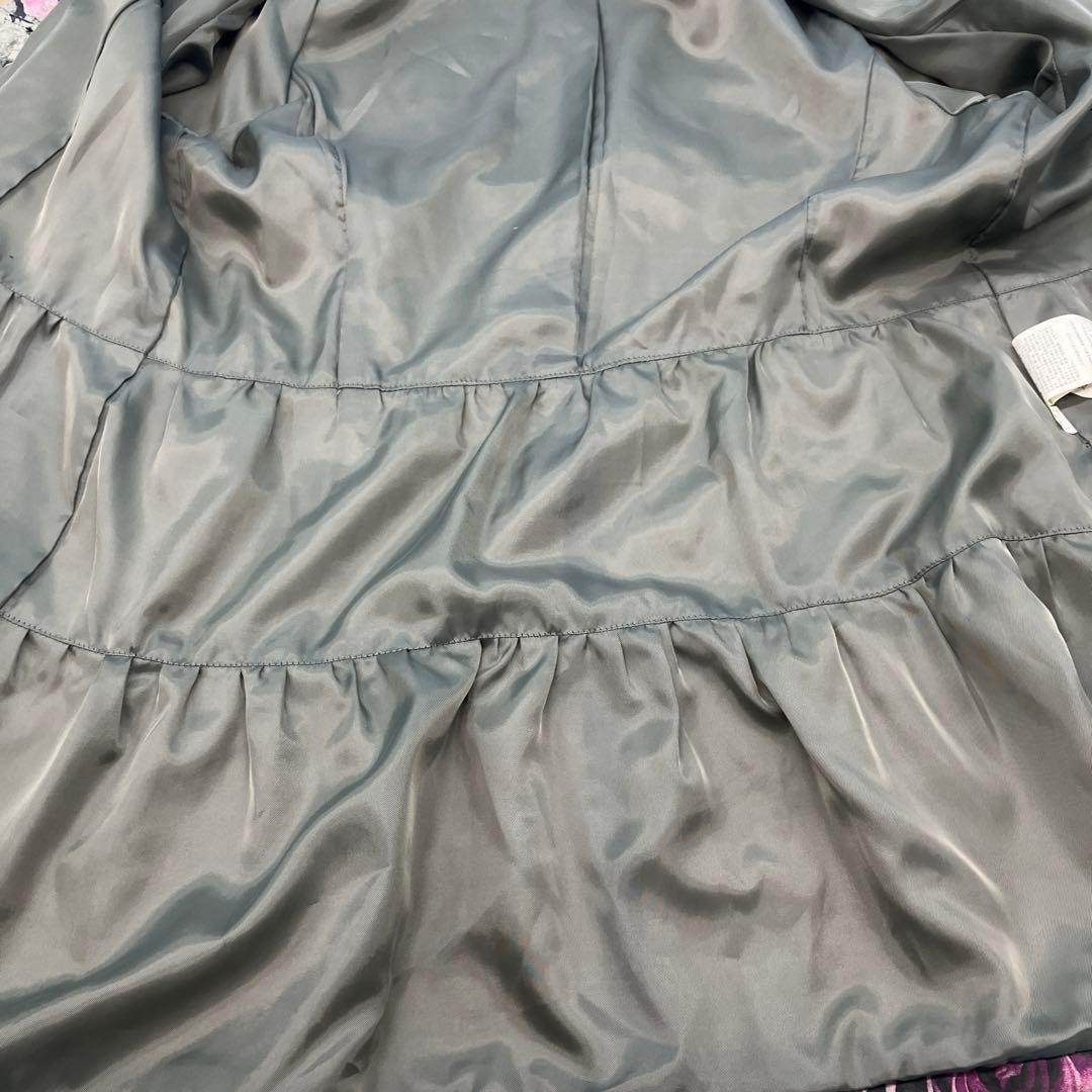 羊革　バラ柄ボタン付きコート グレー/ピンク　　　　ジャケット　フレア　薔薇