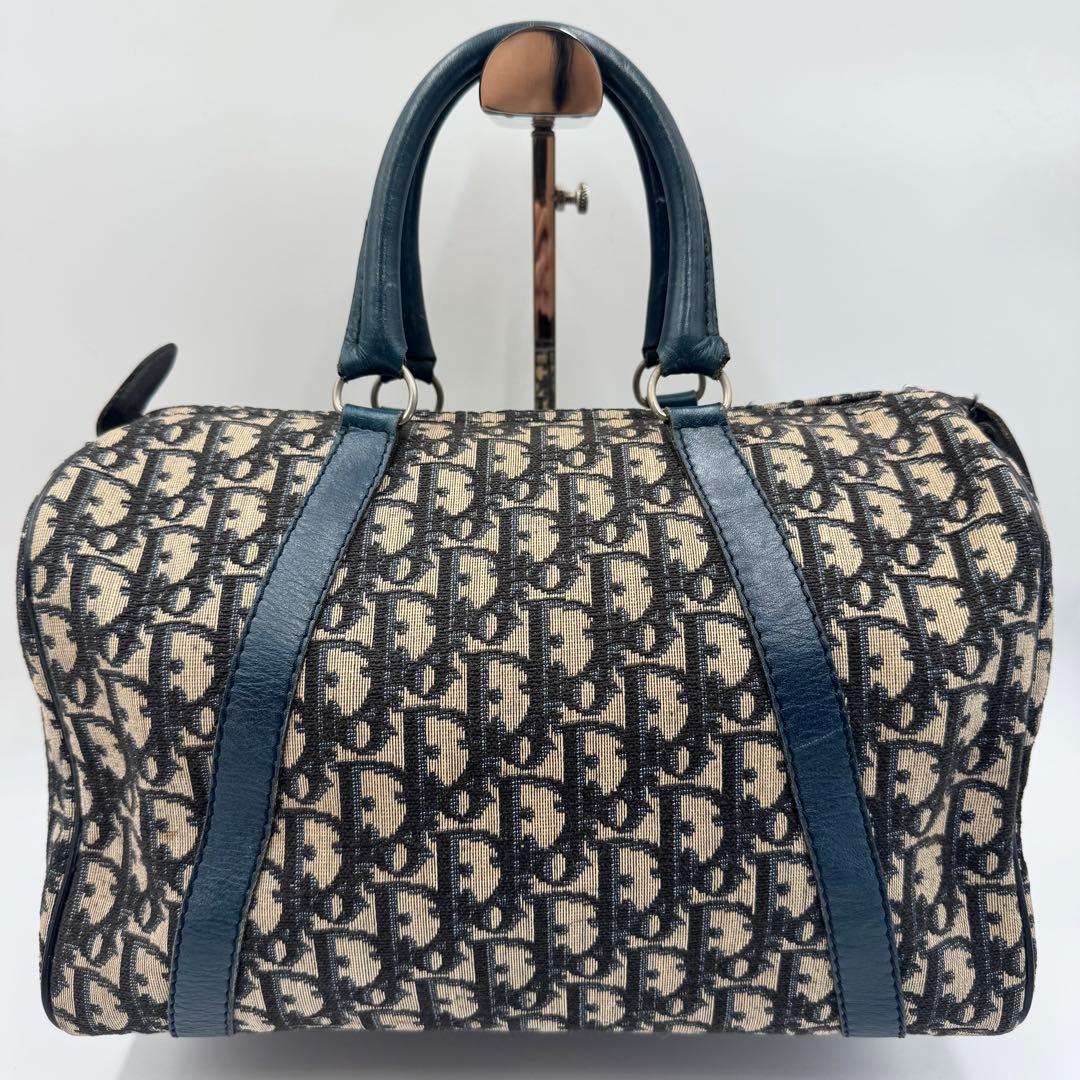 クリスチャンディオール　トロッター　ミニボストンバッグ　ネイビー　キャンバス