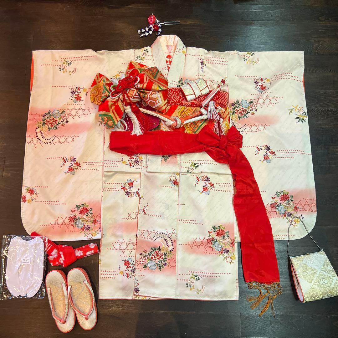 アンティーク 七五三 着物 作り帯 小物一式 フルセット 特価 大正ロマン 白系