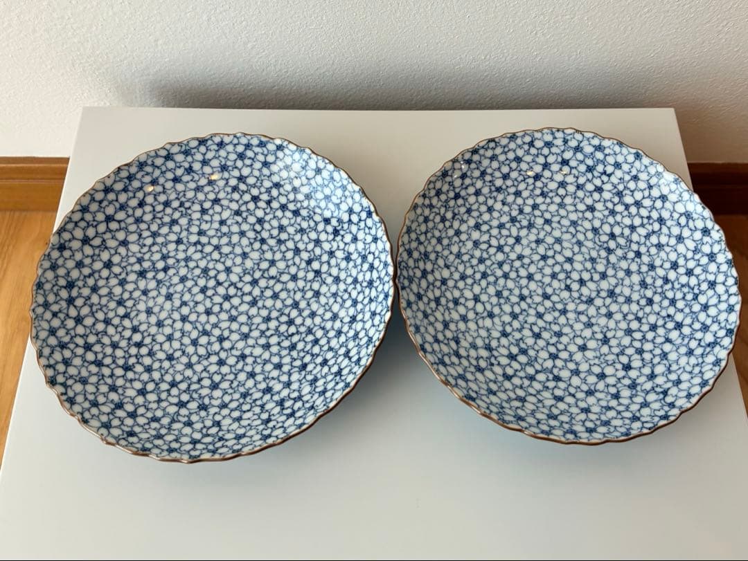 清水焼　京泉　桜染付　浅皿 2枚 セット