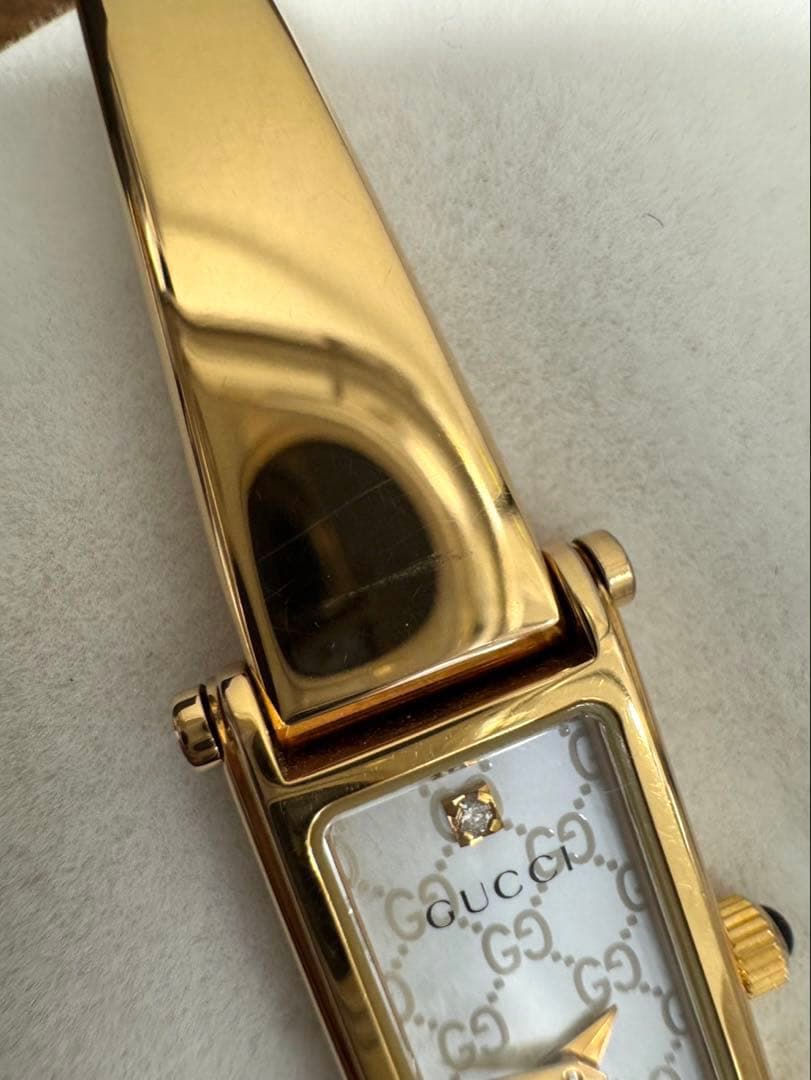 美品GUCCI 1500L ゴールド/GGシェル文字盤 1Pダイヤ